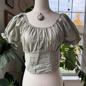 Cottagecore Puffy Sleeve Linen Crop Top Sim & Sam XL